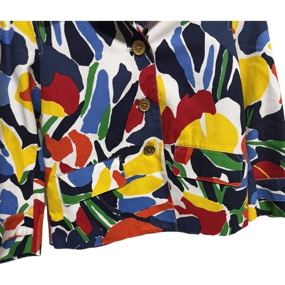 Lauren Ralph Lauren Blazer Jacket Abstract Floral Red Blue Yellow Camo Small Art - Picture 3 of 6